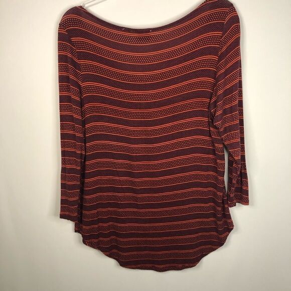 Postmark Striped Polka Dot Orange Red 3/4 Sleeve Top with Pocket - Picture 5 of 6